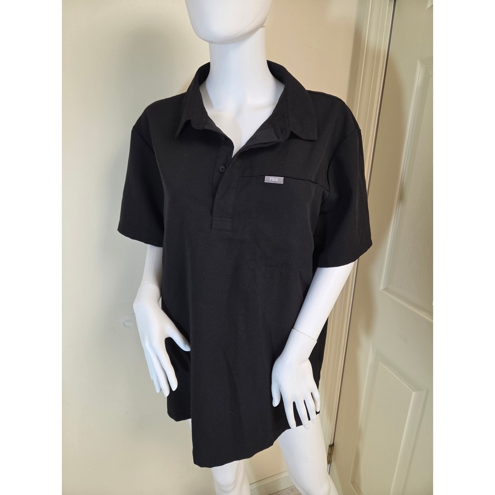 FIGS Technical Collection Mens Scrub Top Black Polo Collar Large L